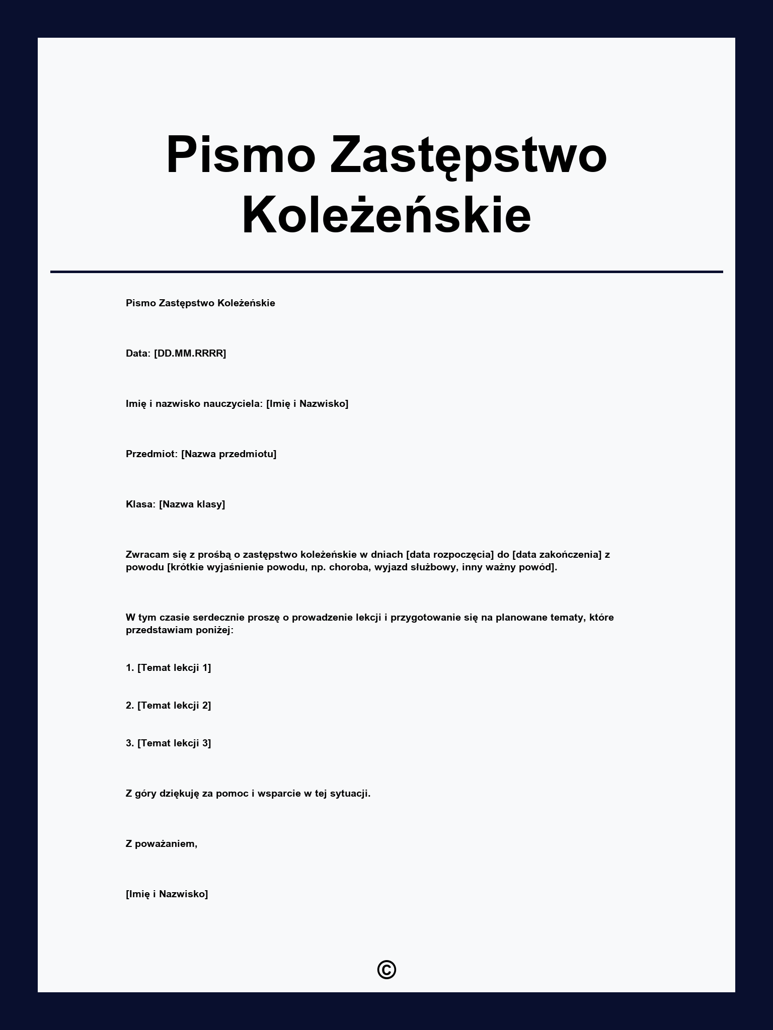 Pismo Zastępstwo Koleżeńskie
