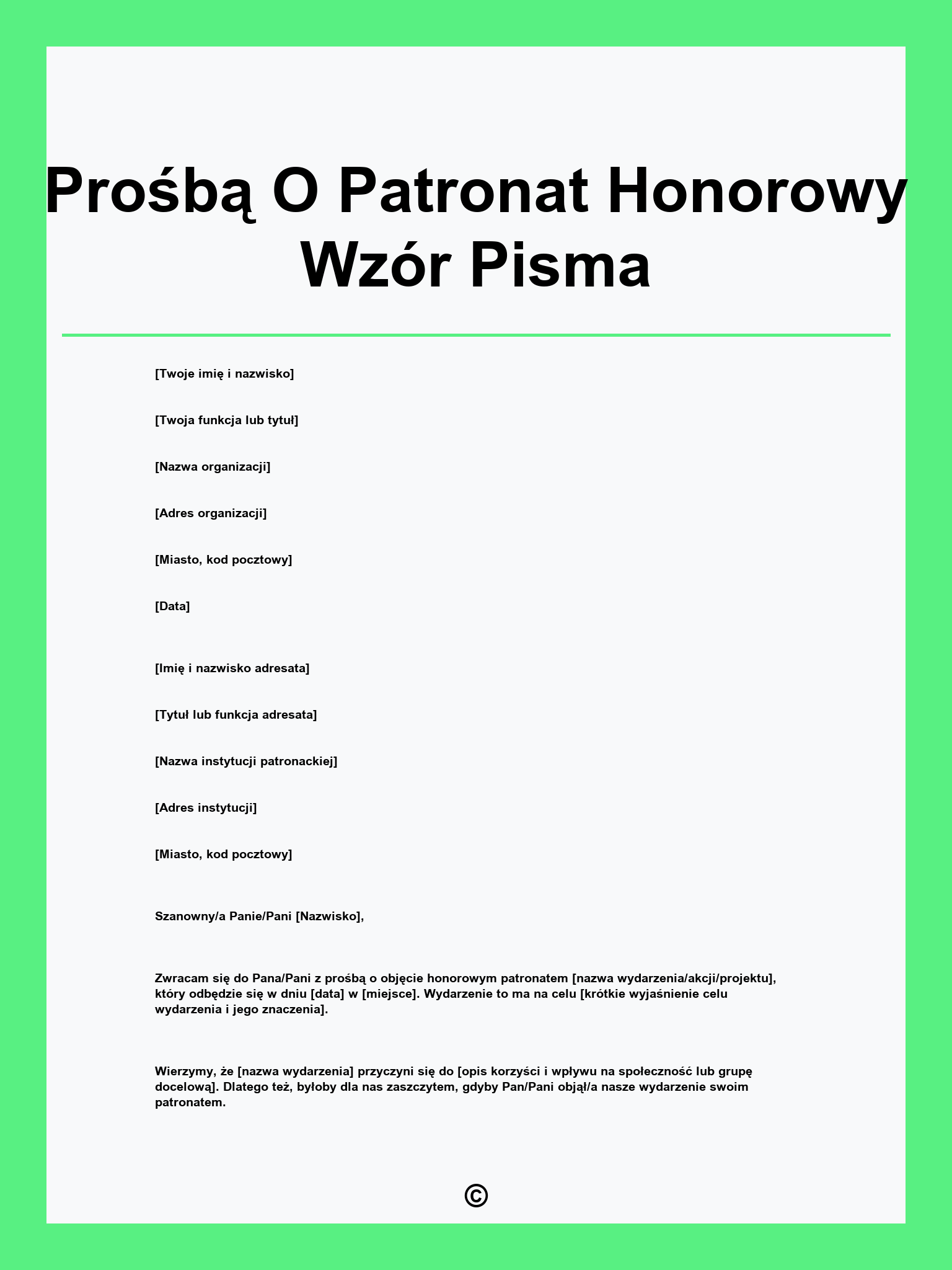 Prośbą O Patronat Honorowy Wzór Pisma
