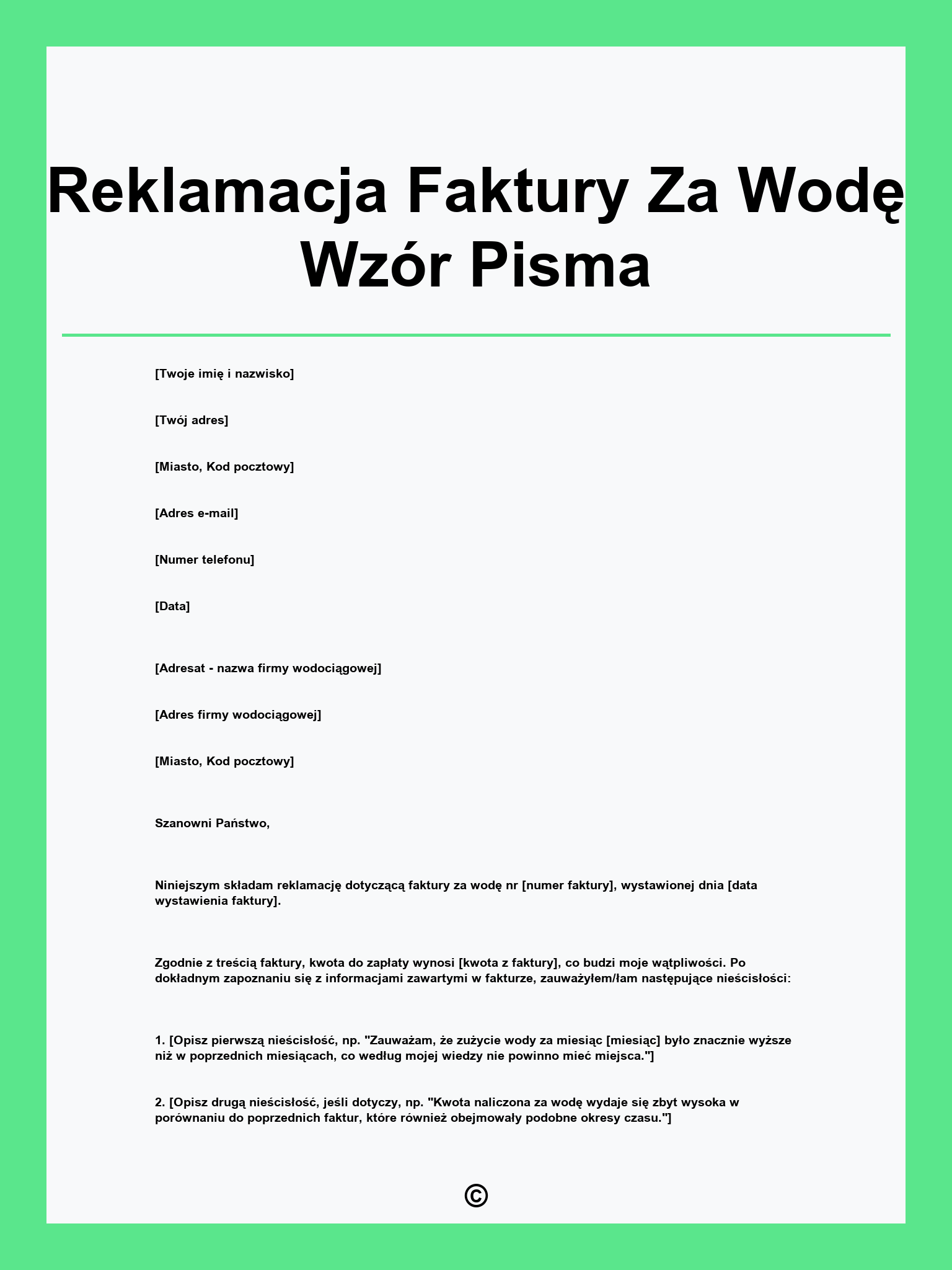 Reklamacja Faktury Za Wodę Wzór Pisma