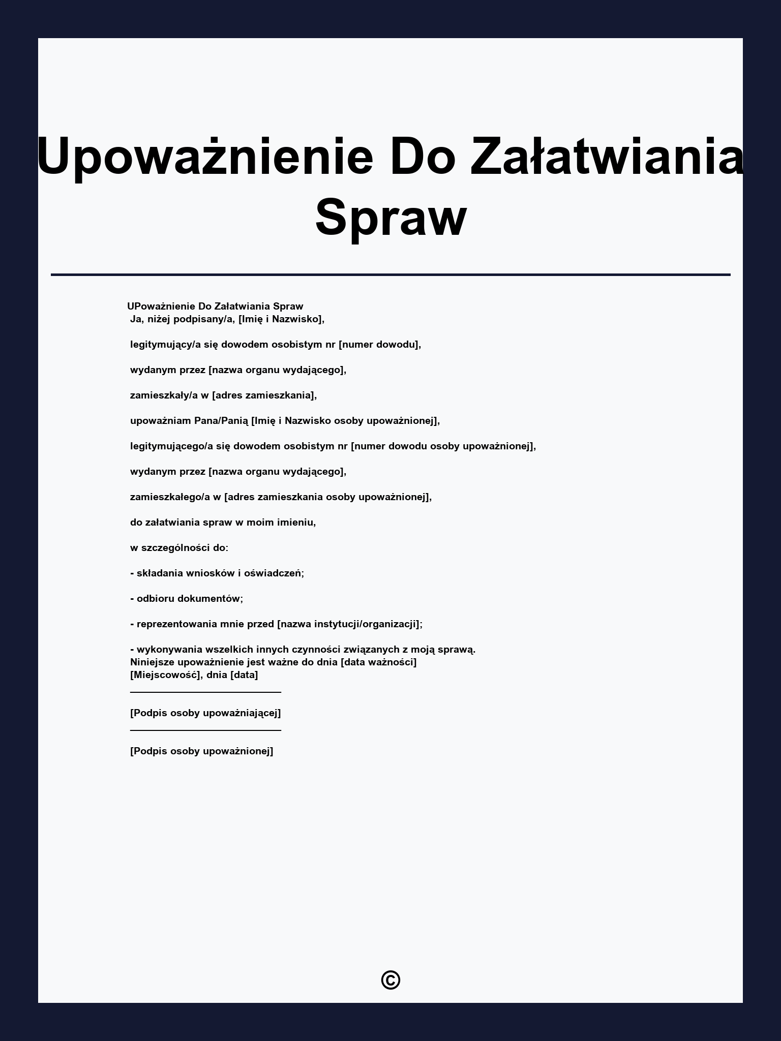 Upoważnienie Do Załatwiania Spraw