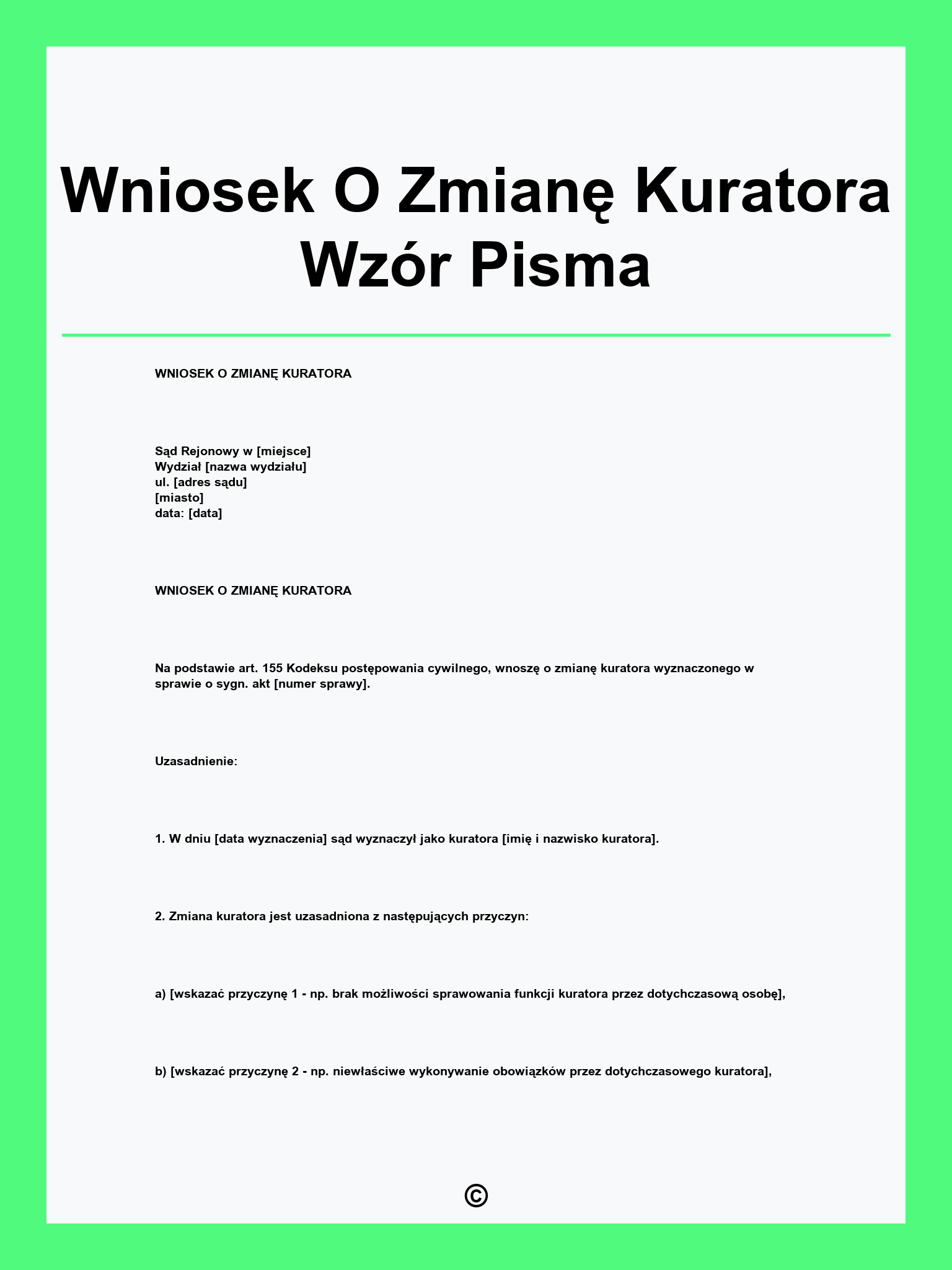 Wniosek O Zmianę Kuratora Wzór Pisma