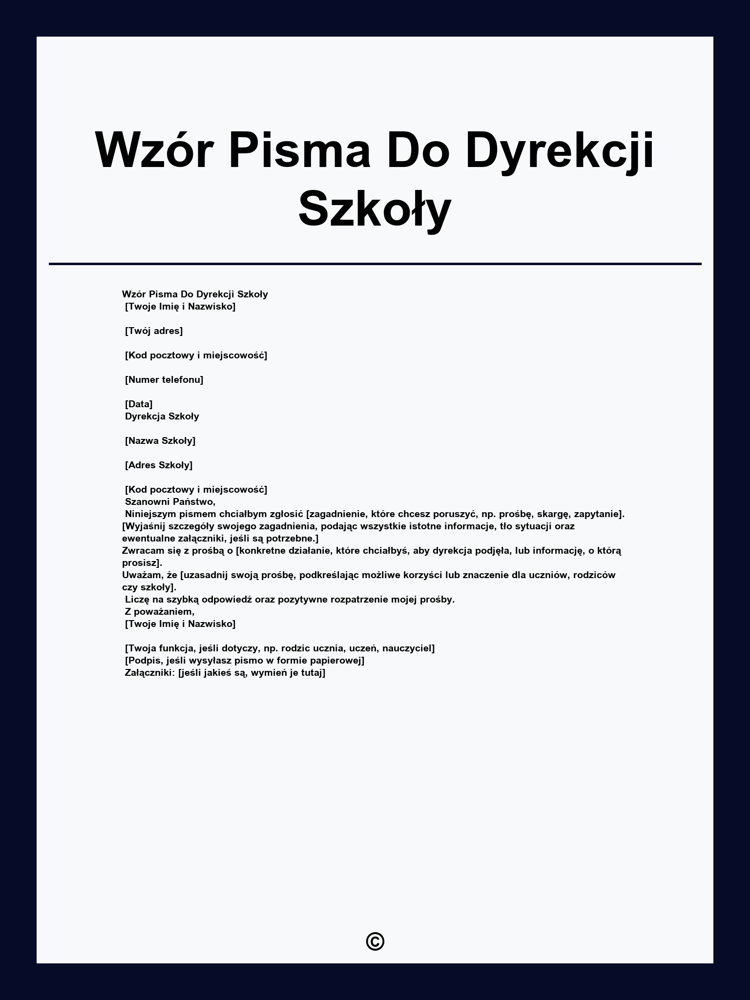 Wzór Pisma Do Dyrekcji Szkoły