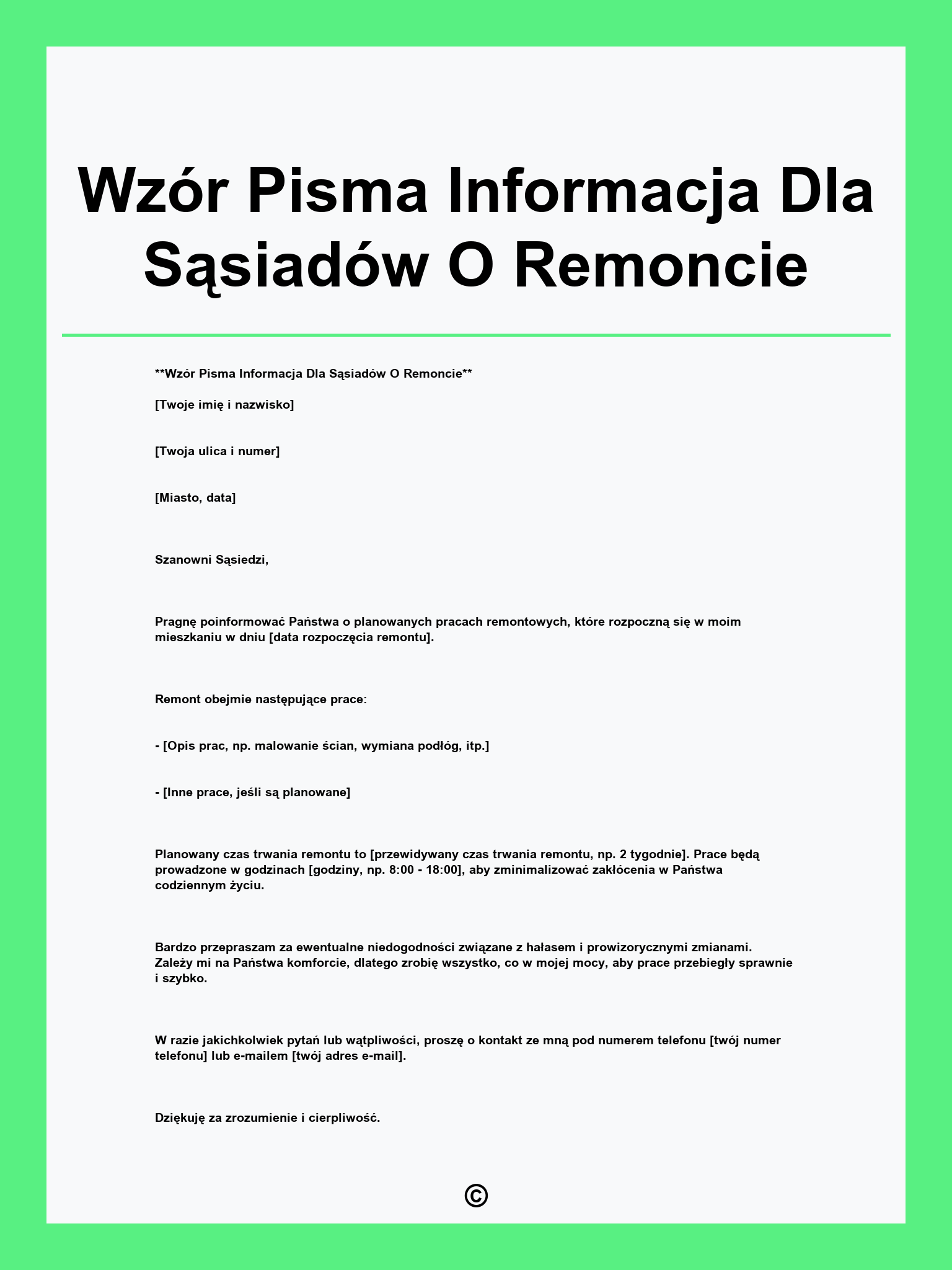 Wzór Pisma Informacja Dla Sąsiadów O Remoncie