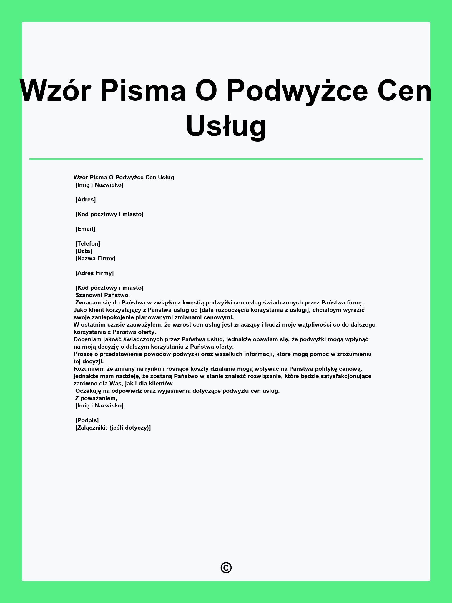 Wzór Pisma O Podwyżce Cen Usług