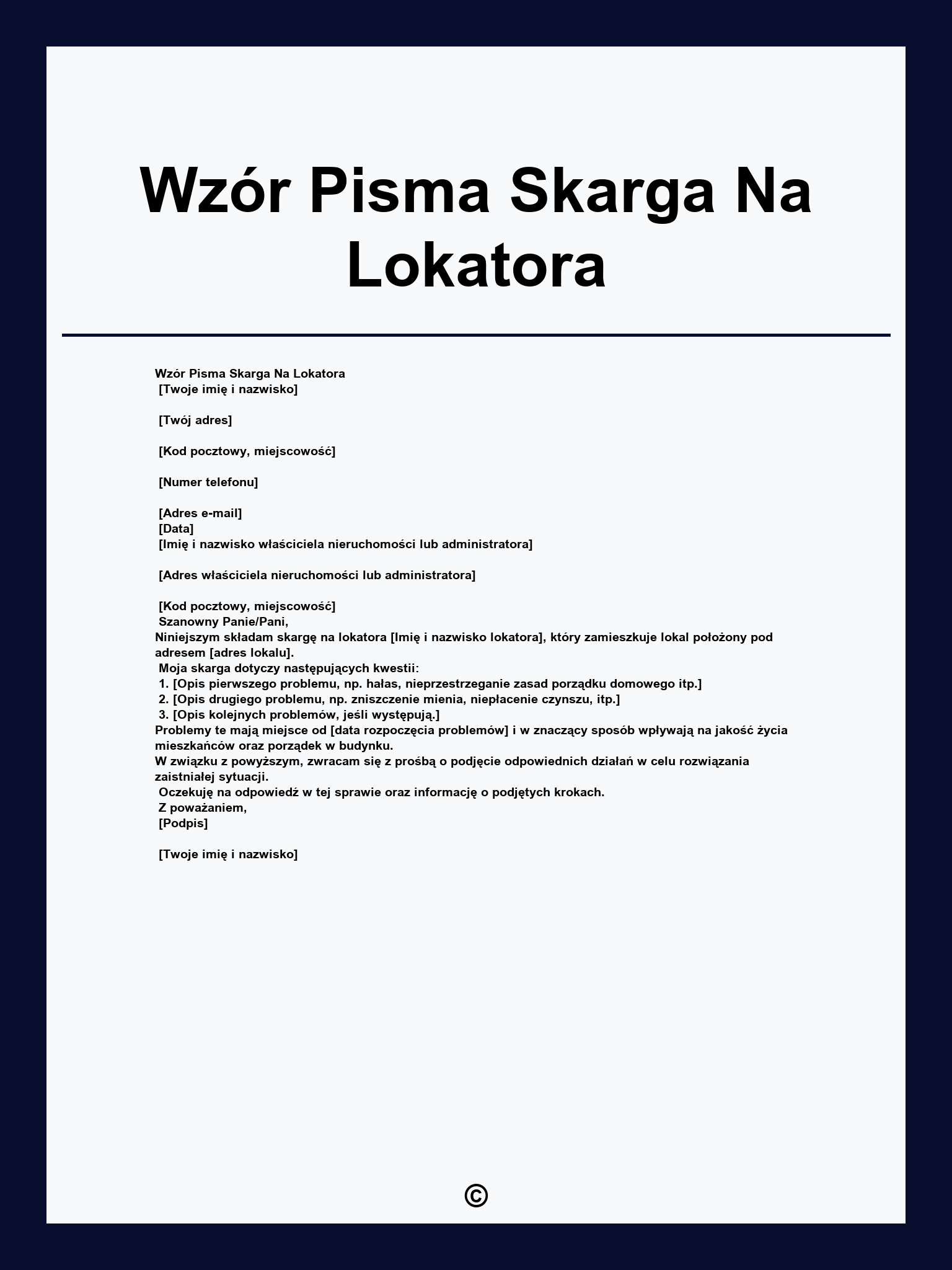 Wzór Pisma Skarga Na Lokatora
