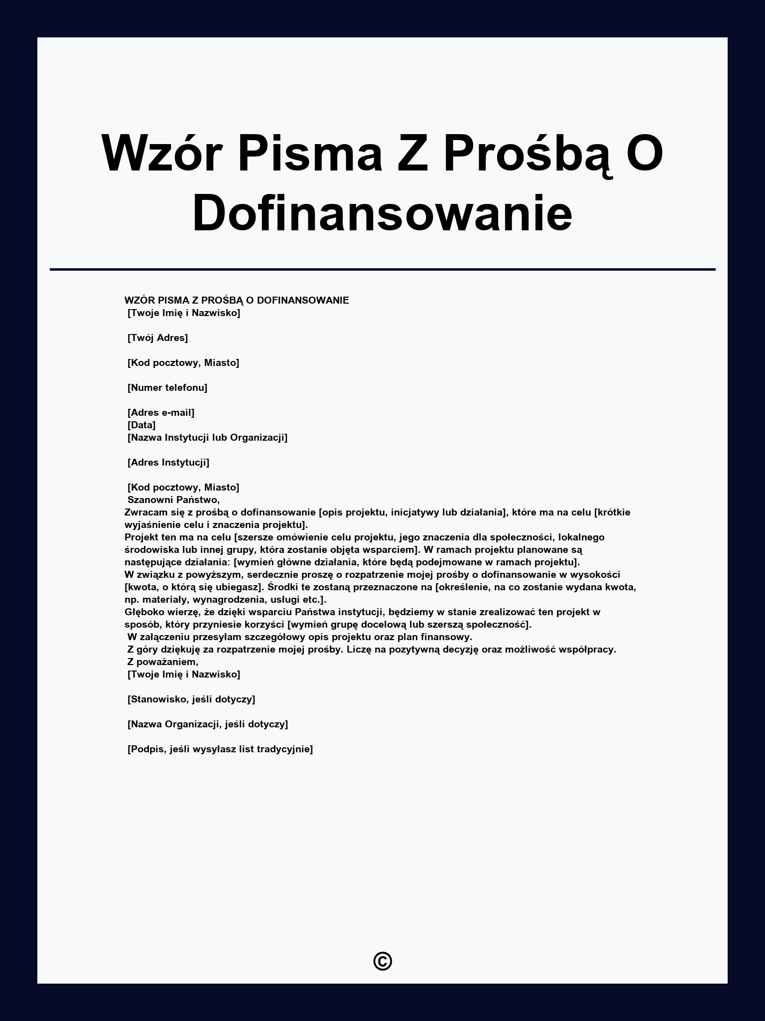 Wzór Pisma Z Prośbą O Dofinansowanie