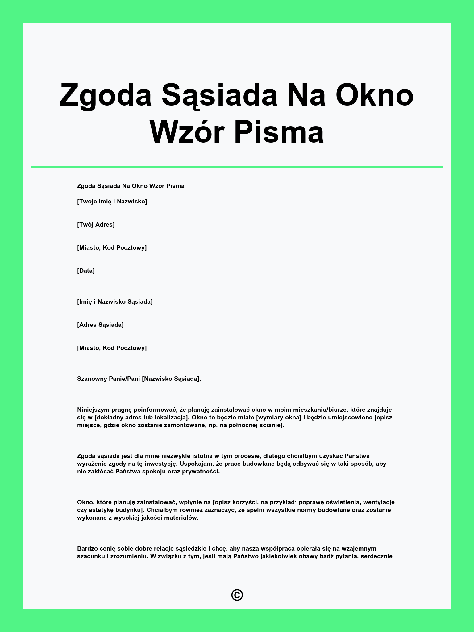 Zgoda Sąsiada Na Okno Wzór Pisma
